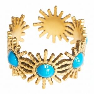 Gold and Blue Southwestern Ring with Turquoise Accents